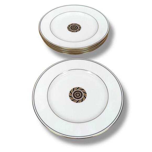 Noritake New Lineage Salad Plates White Gold Rim Bone China Sinclair 4738 Lot 5 - Picture 1 of 5